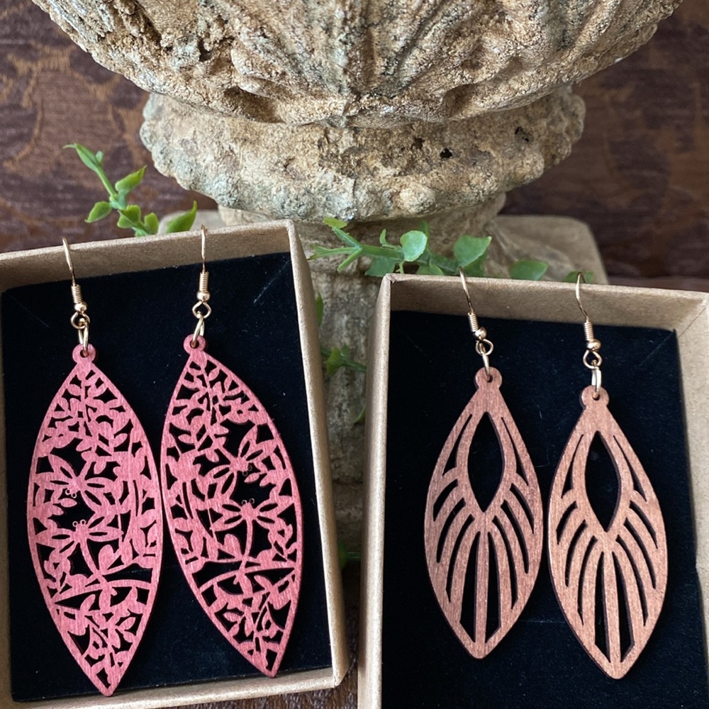 Lightweight Wooden Cut Out Chic Boho Luxe Earring Duo & Gift Boxes